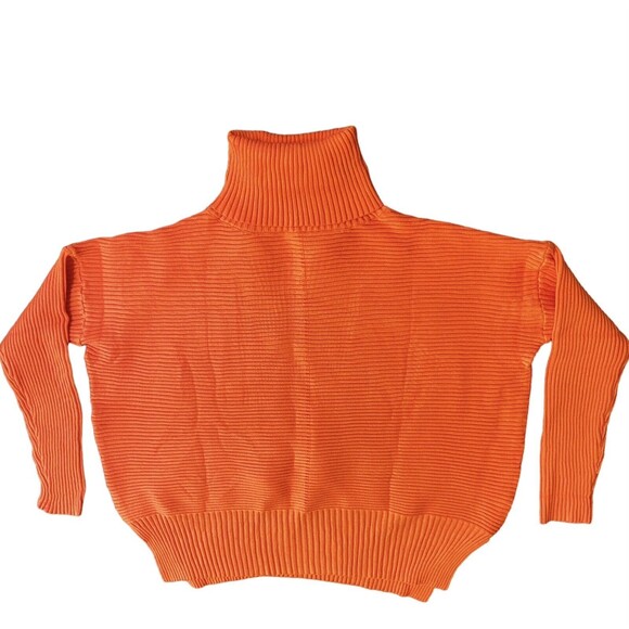 NEW Slouchy Crop Sweater Orange Long Sleeve Reverse Ribbed Knit Pullover Medium - Picture 1 of 9